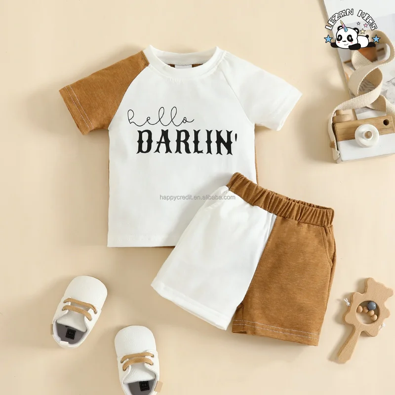 LEZONKIDS - Customizable Arrival Fashion Color Block T-shirt Shorts Kids Clothing Sets for Boys in Summer